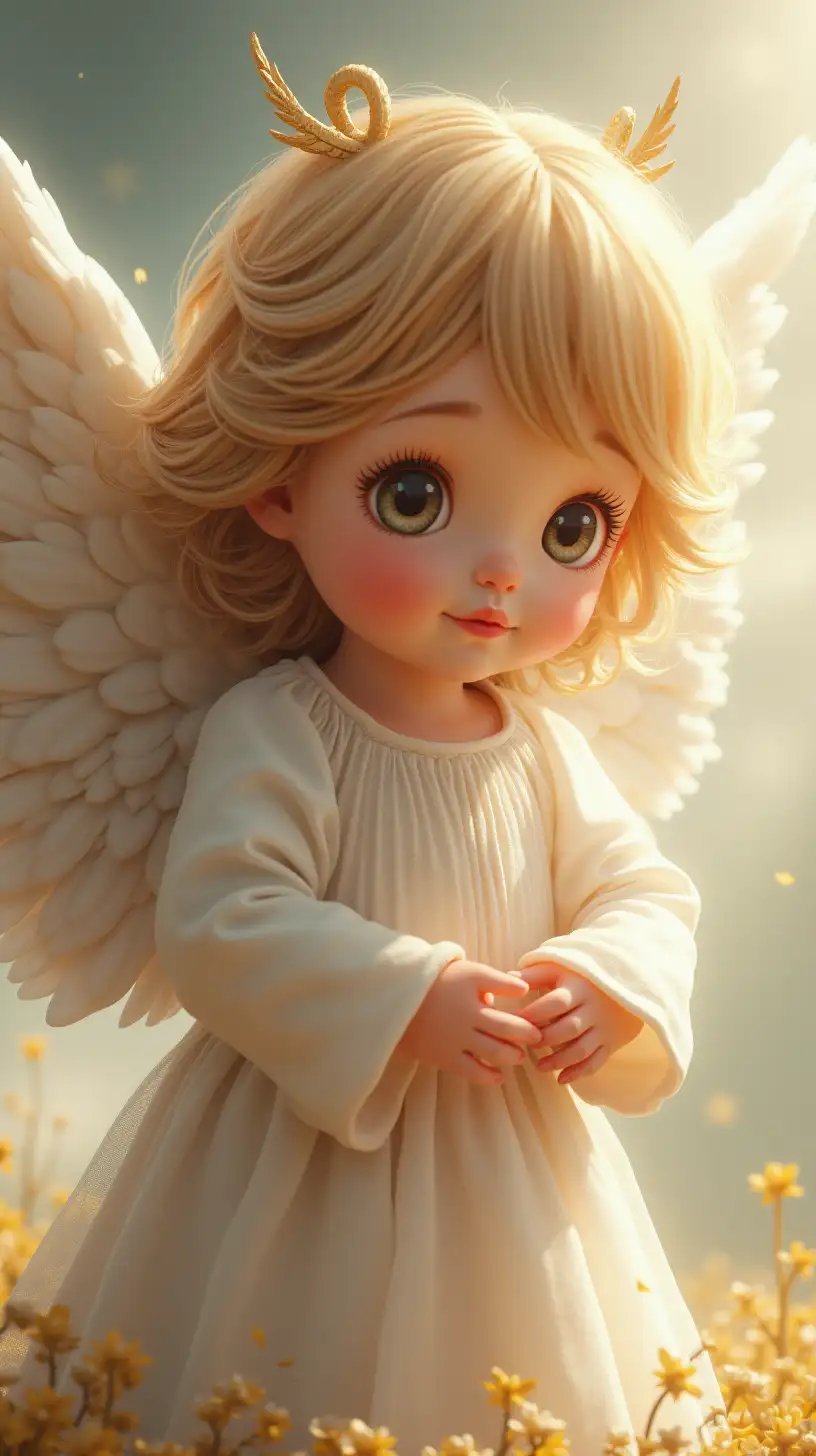 Hyperrealistic Illustration of a Child Angel with Ethereal Features