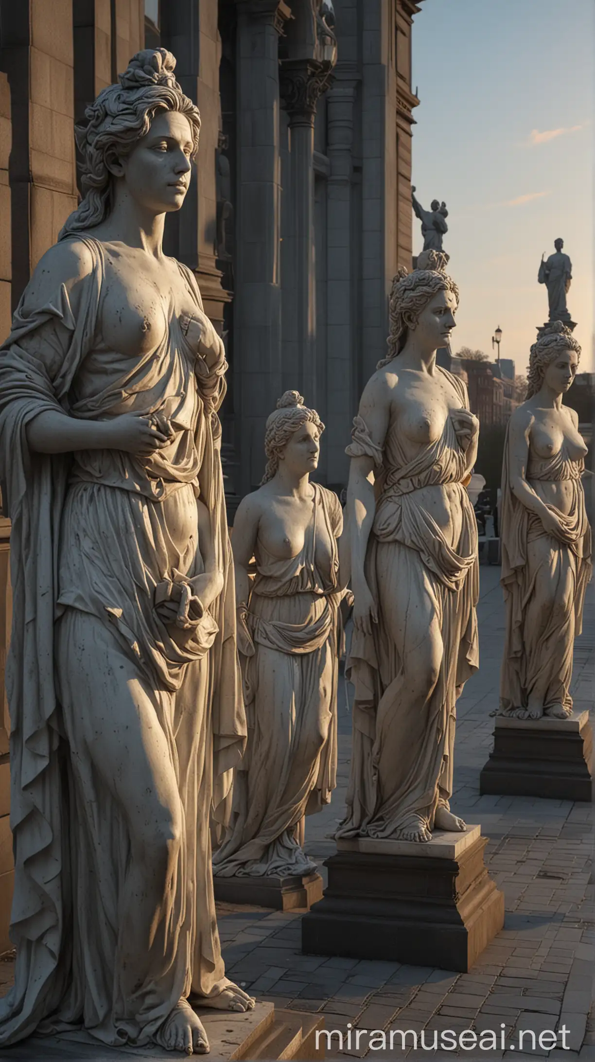 HyperRealistic Statues Illuminated by Dawn Light