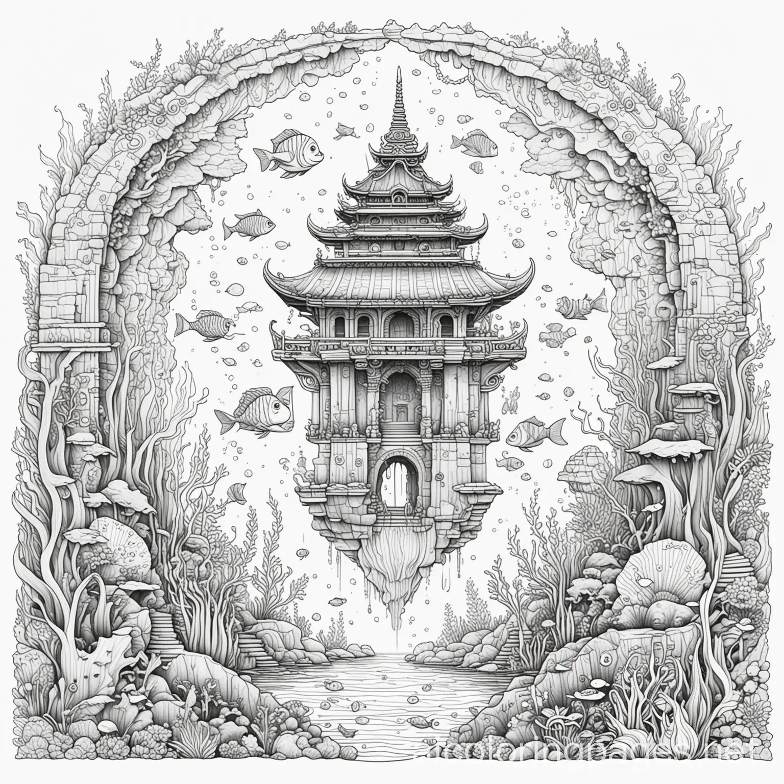 Underwater-Temple-Jumper-Coloring-Page