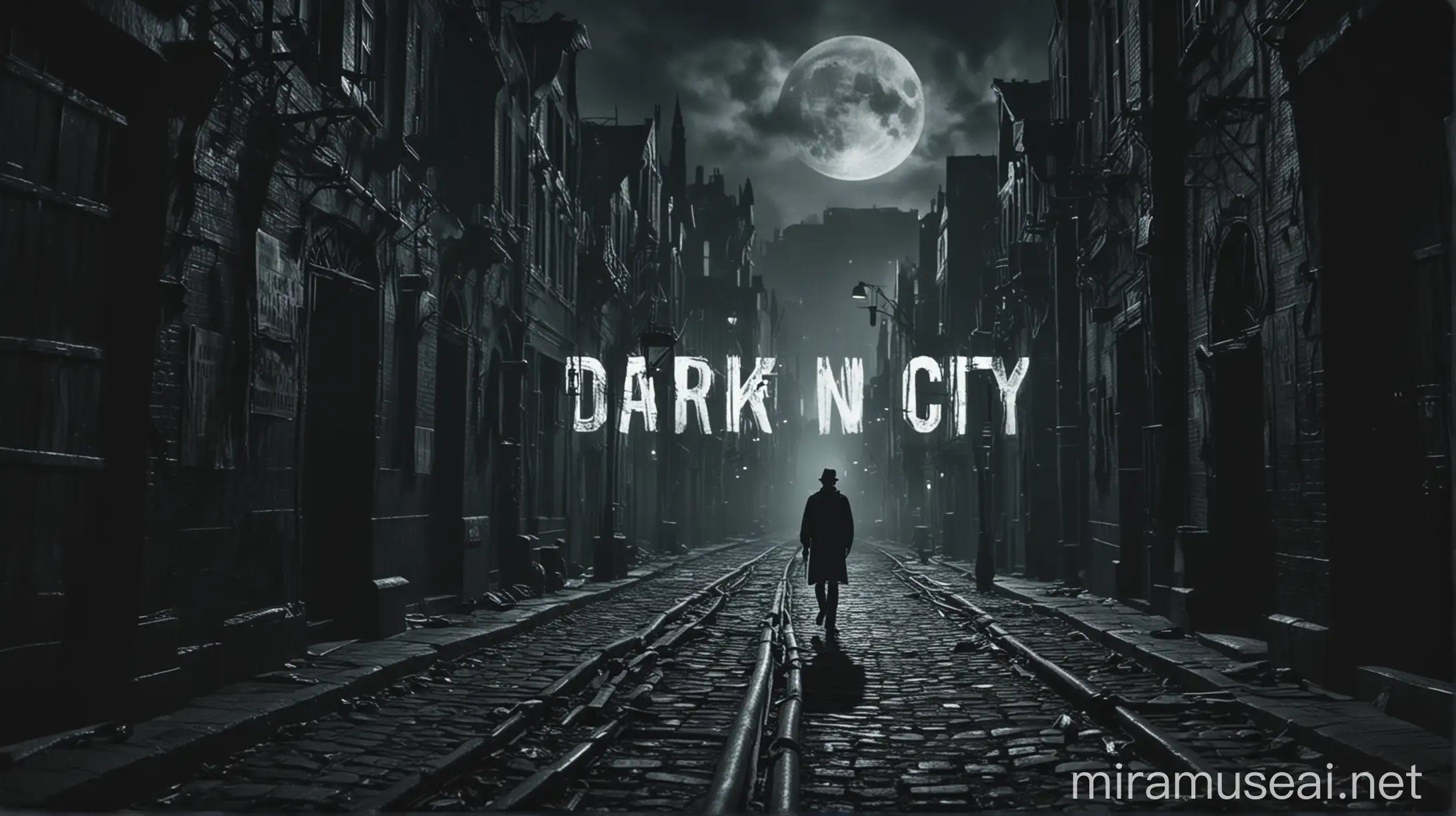 Dark City Traveler Walking Alone in Eerie Night Scene