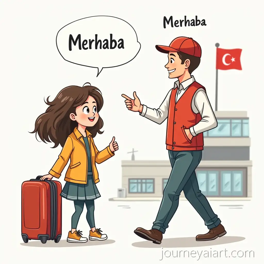 Russian-Tourist-Greeting-Airport-Worker-in-Turkey-with-Turkish-Flag-Background