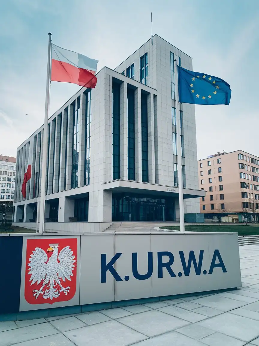 Polish-Government-Building-with-Polish-and-EU-Flags-and-Emblem