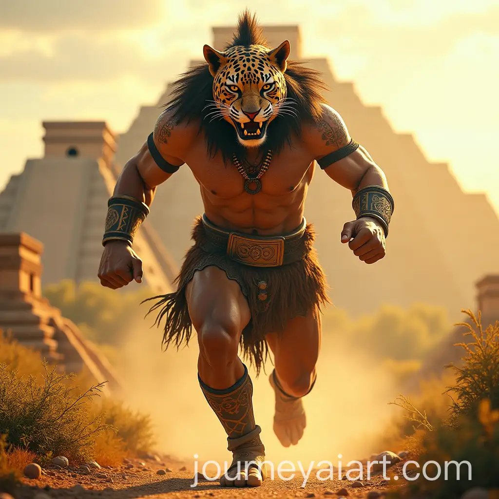 Giant-Muscular-JaguarHuman-Sprinting-in-Aztec-Warrior-Attire
