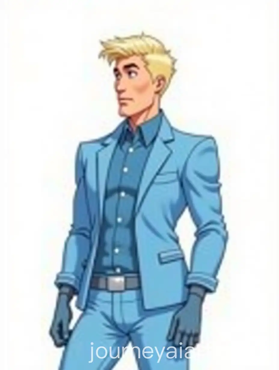 Handsome-Blond-Man-in-Blue-Futuristic-Outfit-Looking-Left