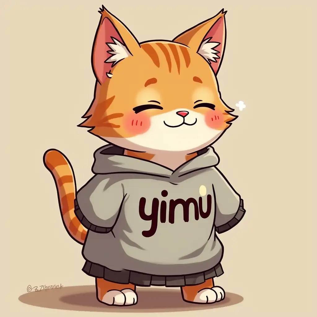 Avatar, anthropomorphic cat, single character, relaxed feeling, leisure activity, clothes printed with English letters: yinmu