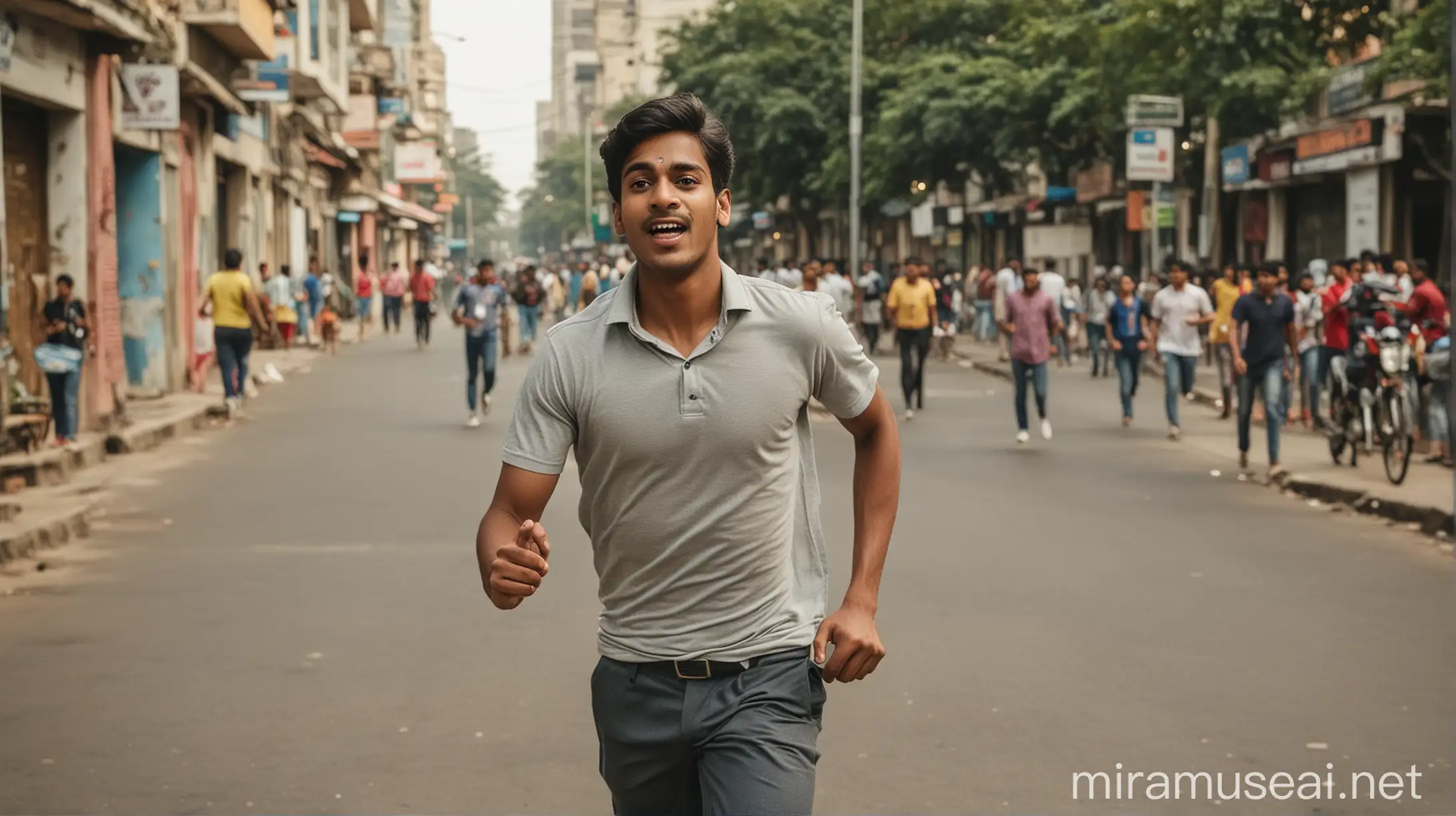 Young Indian Man Running Outdoors in Urban Setting