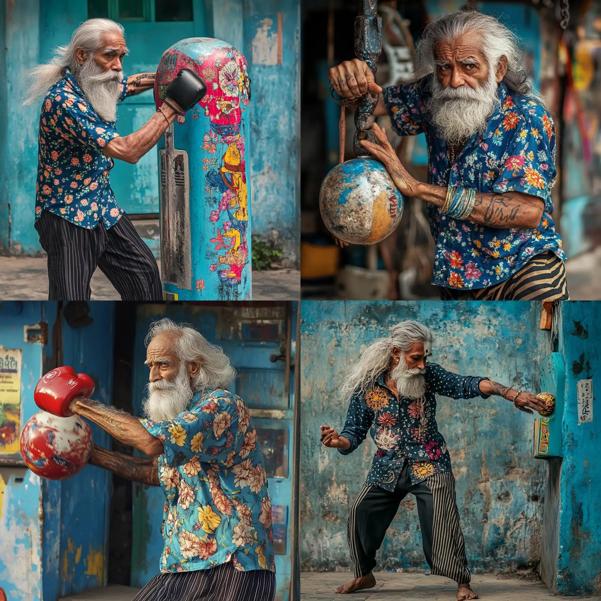 Old-Hippie-in-India-Punching-Ball-Machine