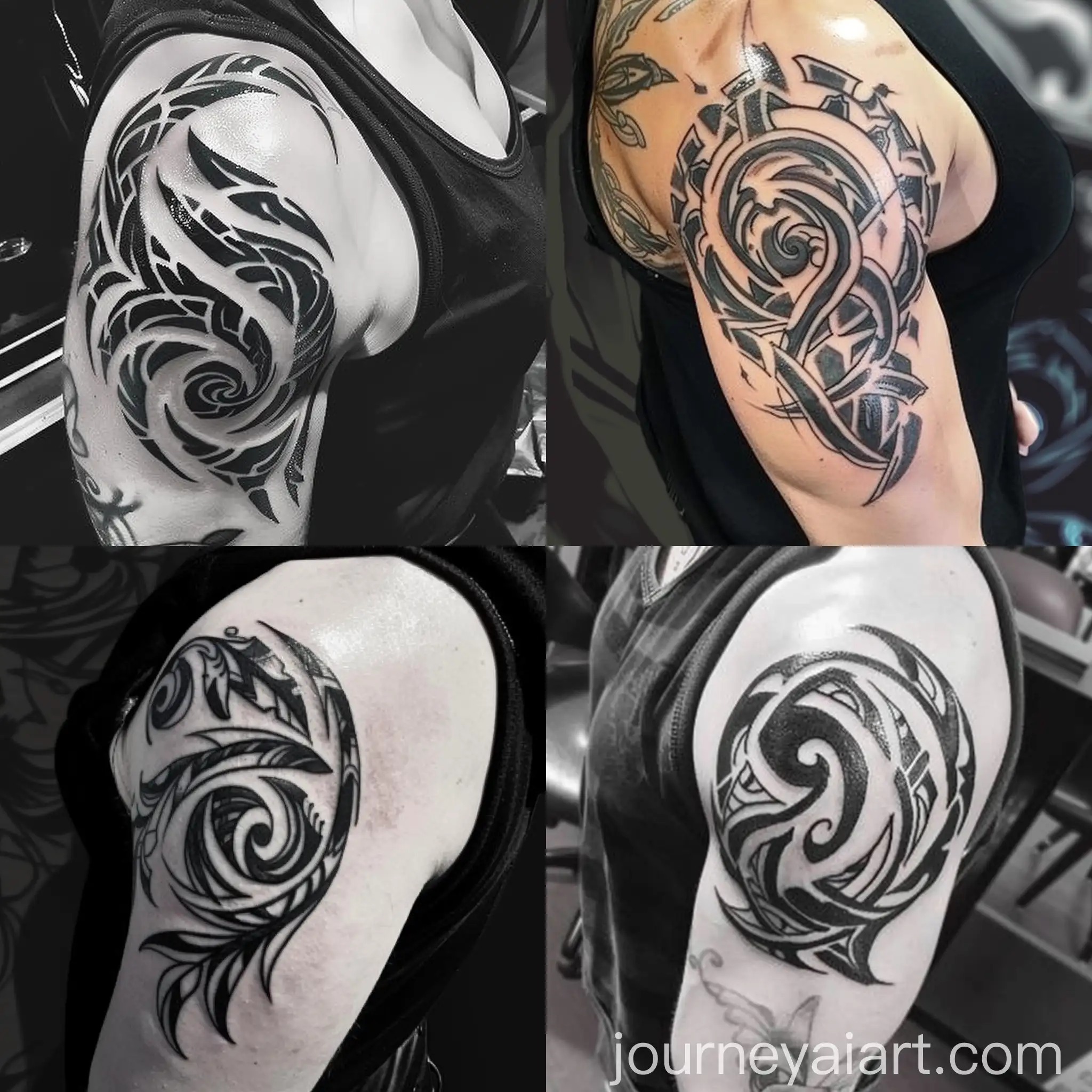 Small-Tribal-Shoulder-Tattoo-Design-with-Intricate-Lines