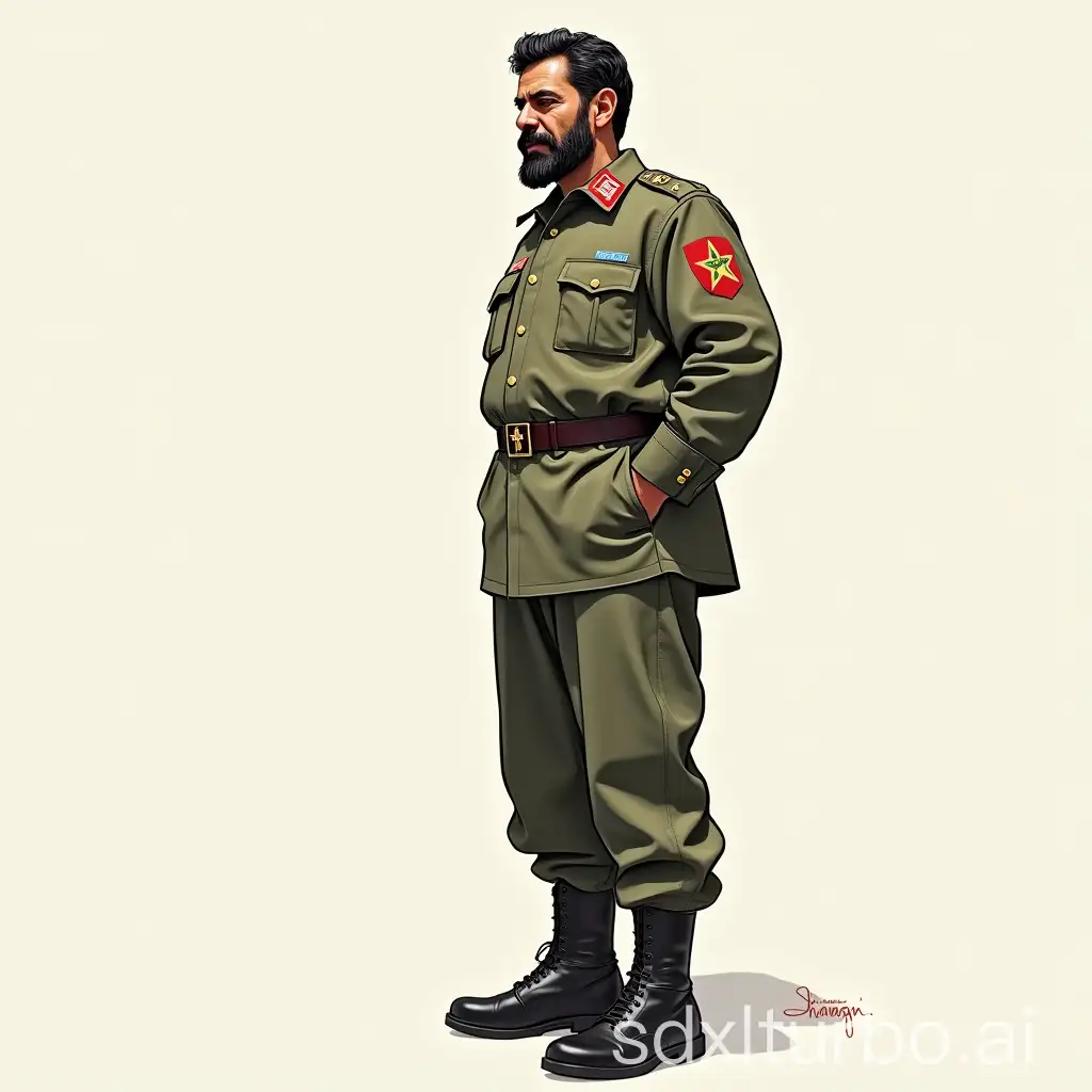 Saddam-Hussein-Standing-in-Iraqi-Military-Uniform-Portrait