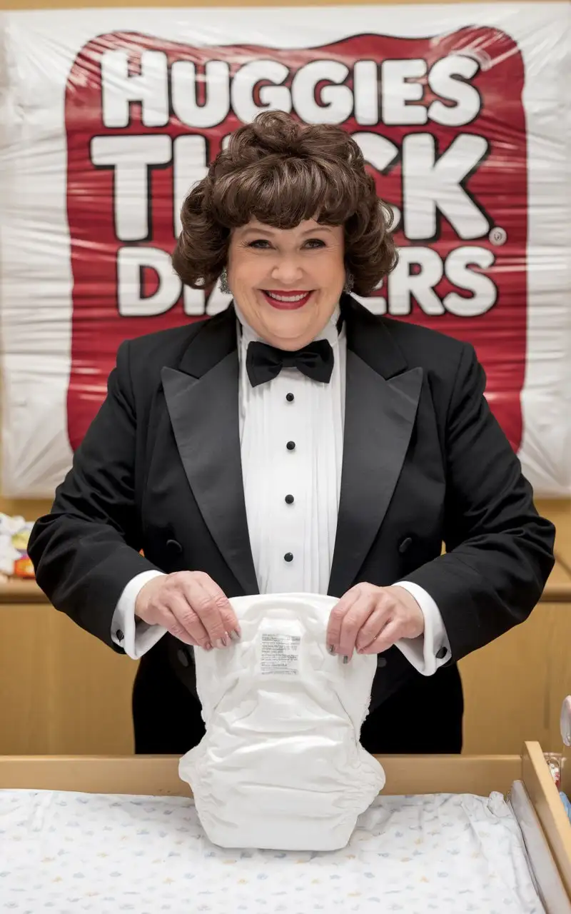 Smiling-Woman-in-Tuxedo-Changing-Baby-Diaper