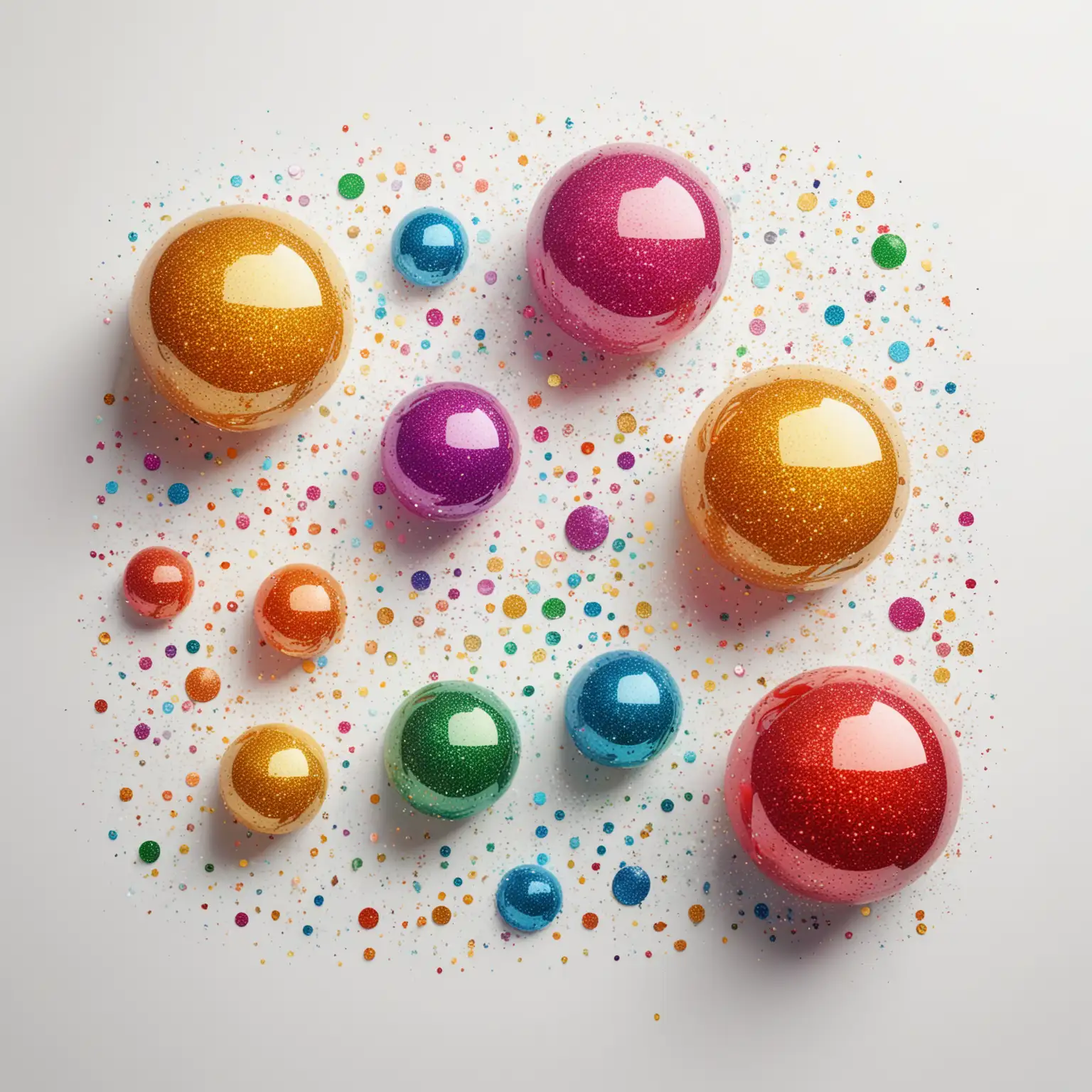 Bright Colored Glittery Balls on White Background