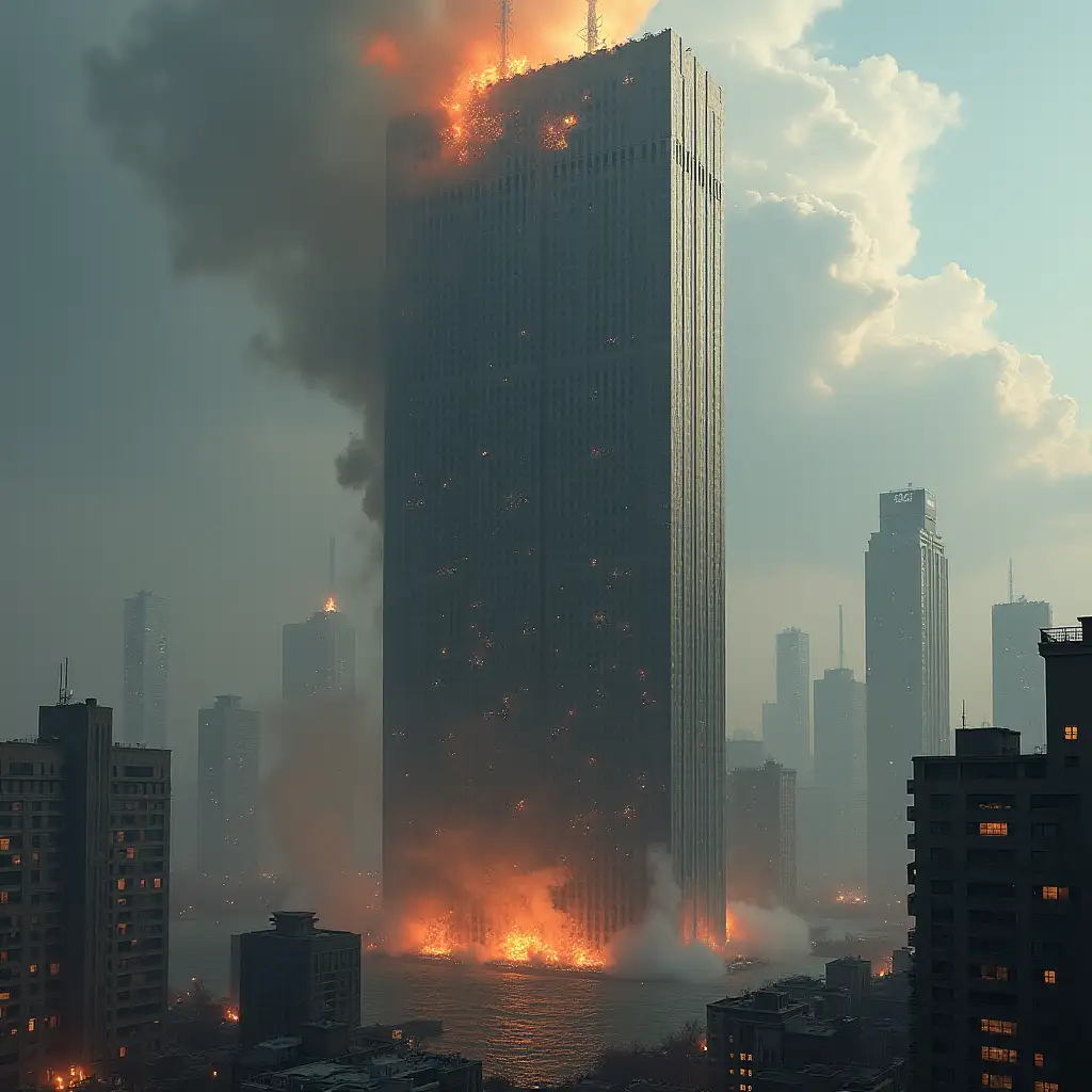 A skyscraper destroyed by bombs