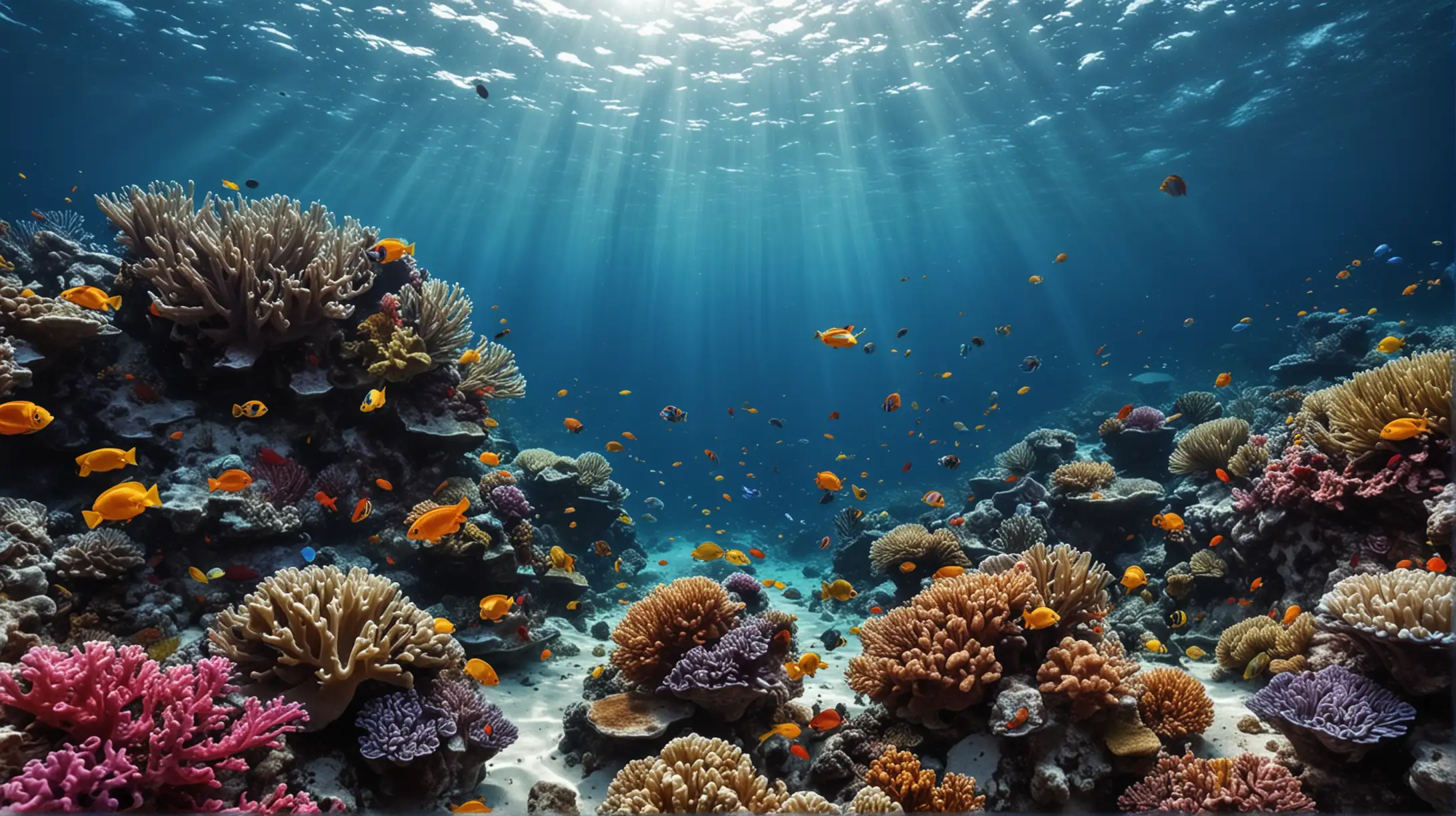 Colorful Underwater Scene with Tropical Fish and Coral Reefs