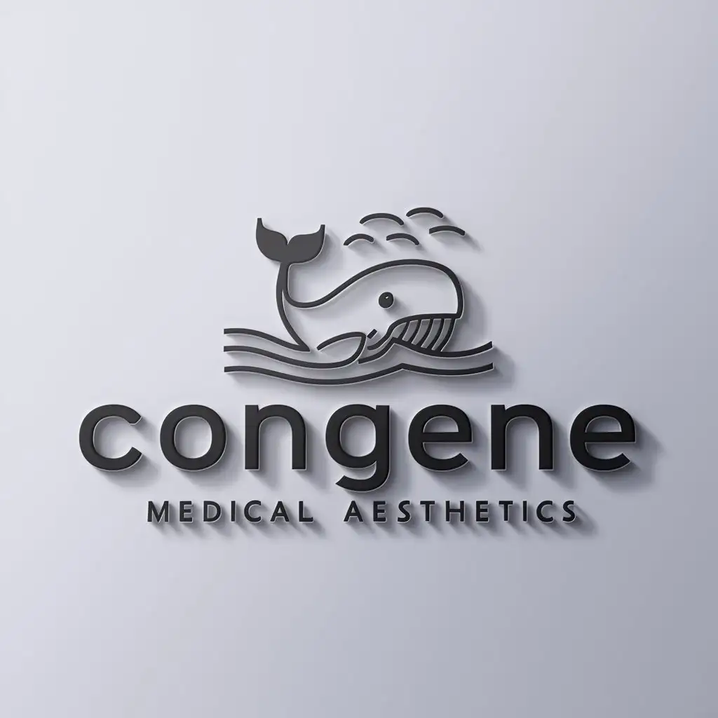 a logo design,with the text "congene", main symbol:A cute whale surfing on the sea, riding the wind and waves,Minimalistic,be used in medical aesthetics industry,clear background