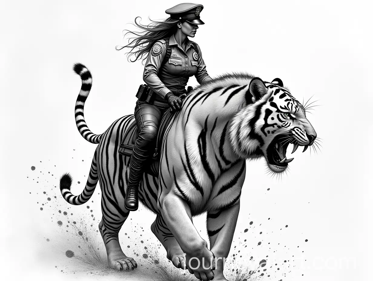 Fierce-Female-Police-Officer-Riding-Roaring-Tiger-in-Fantasy-Sketch