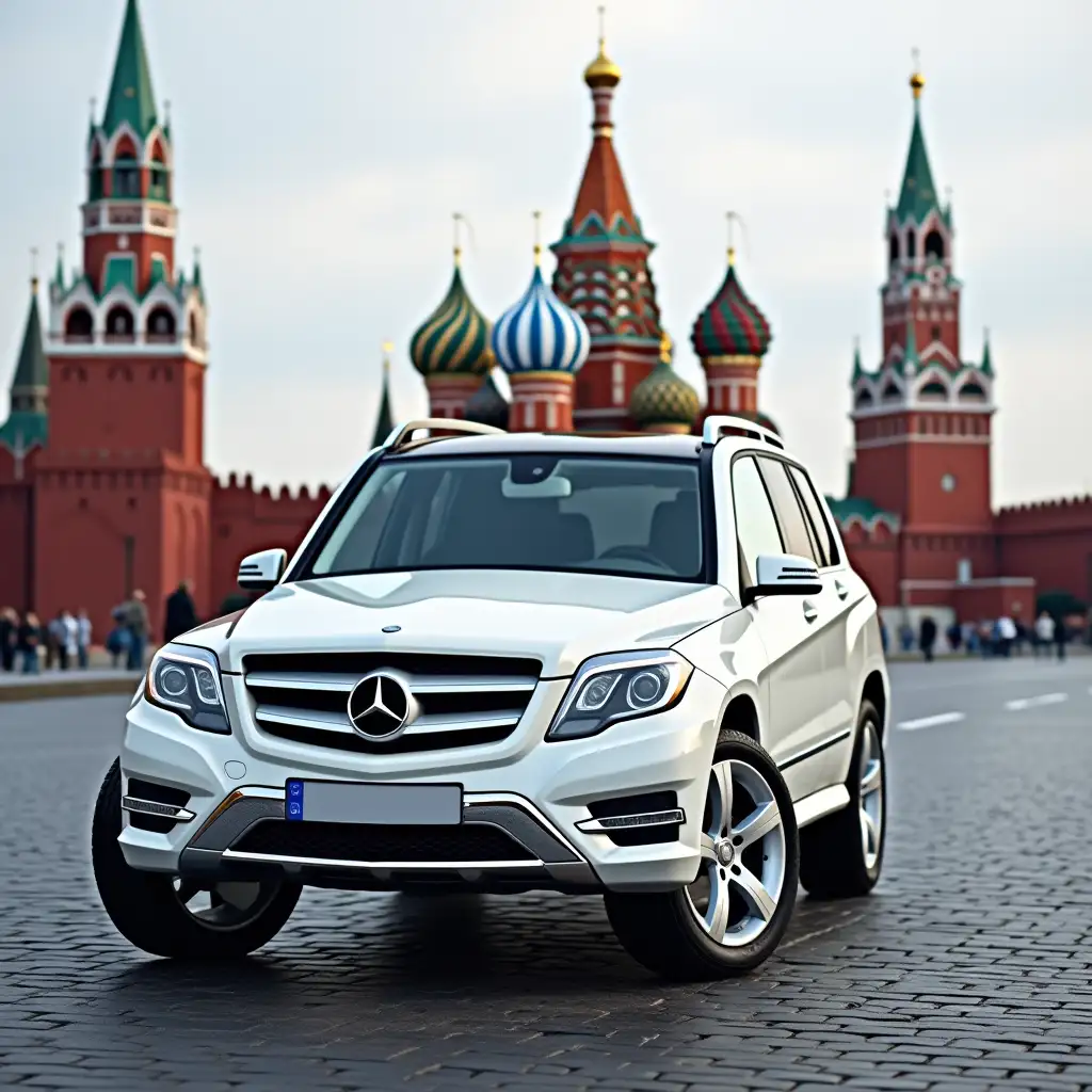 Mercedes GLK white color on Red Square in Moscow