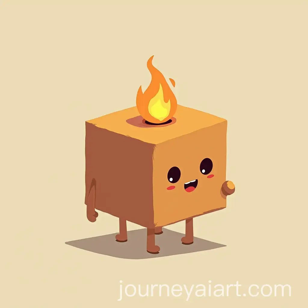 Minimalistic-Cartoon-Cube-Character-Holding-Fire