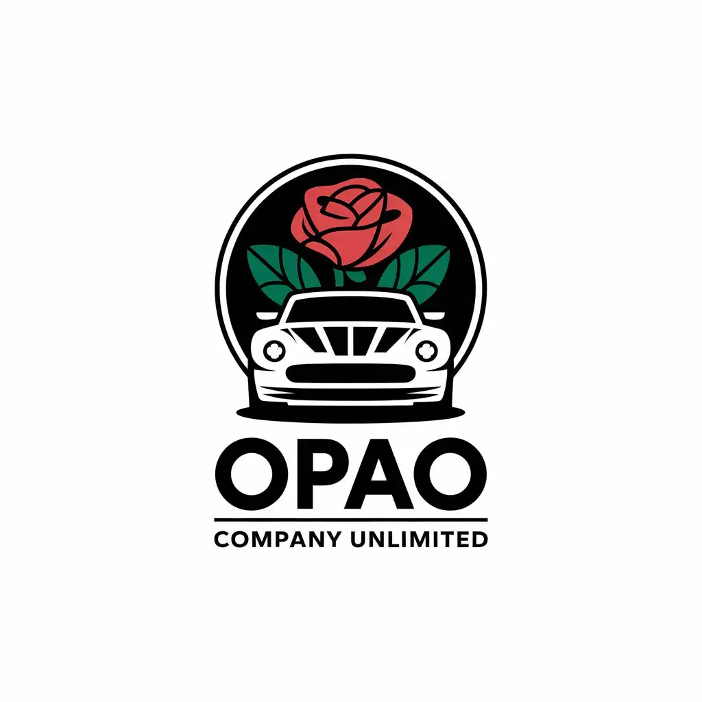 LOGO Design for Opao Company Unlimited Car with Rose Symbol in Automotive Theme