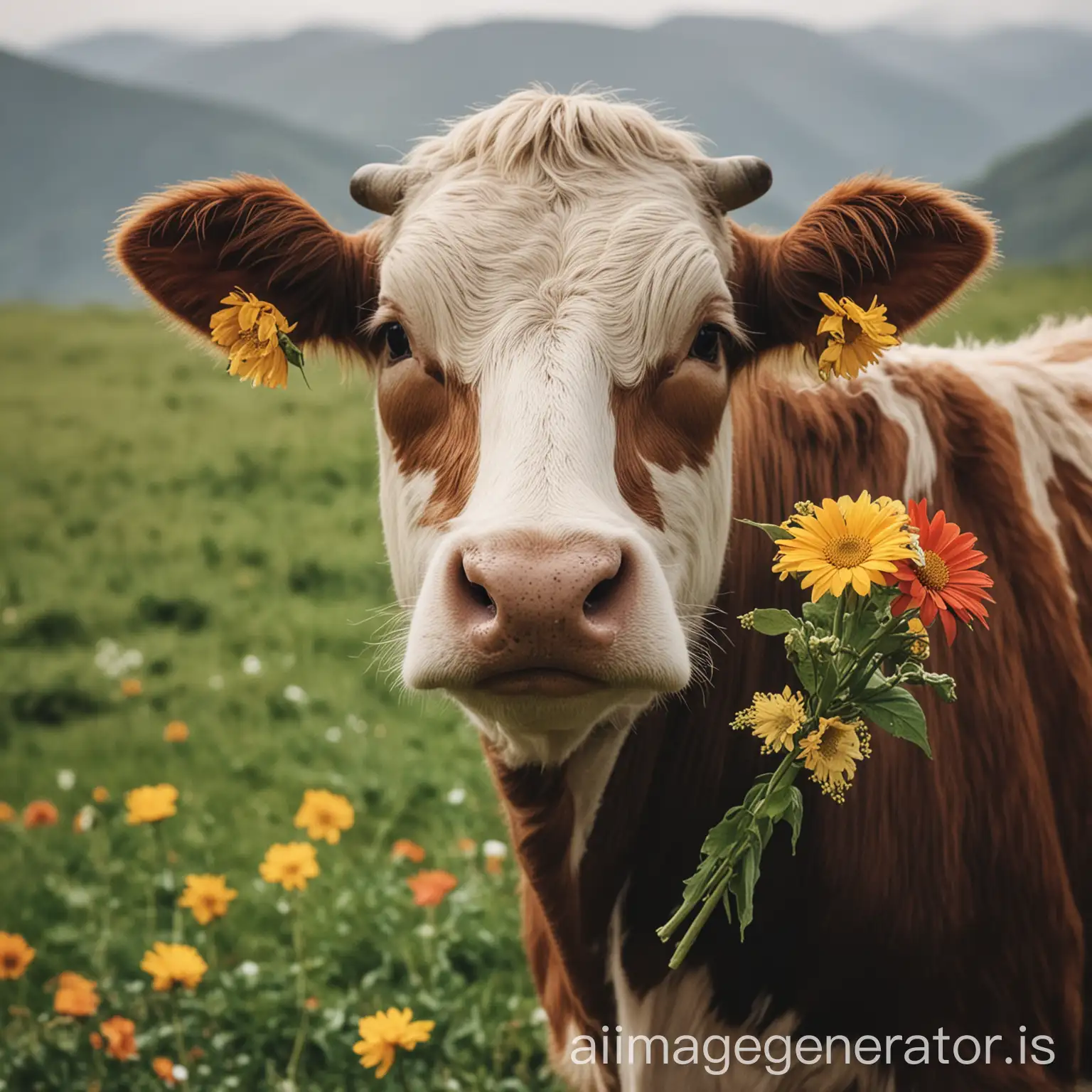 a flower holding a cow