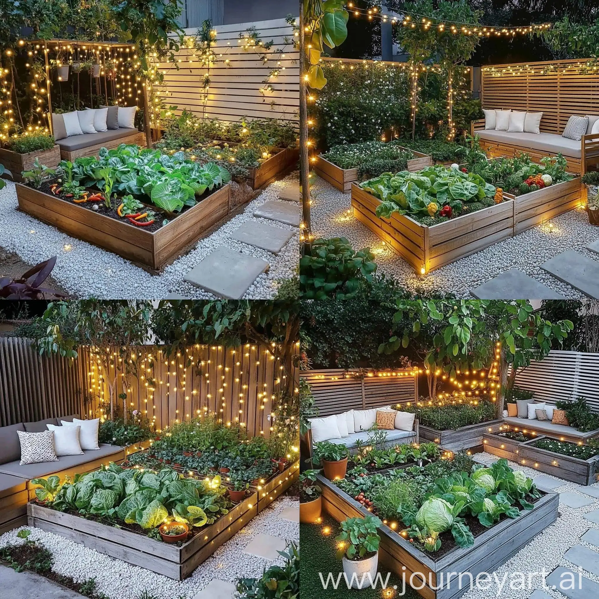 Serene-Vegetable-Garden-Bed-with-String-Lights-and-Cozy-Seating-Area