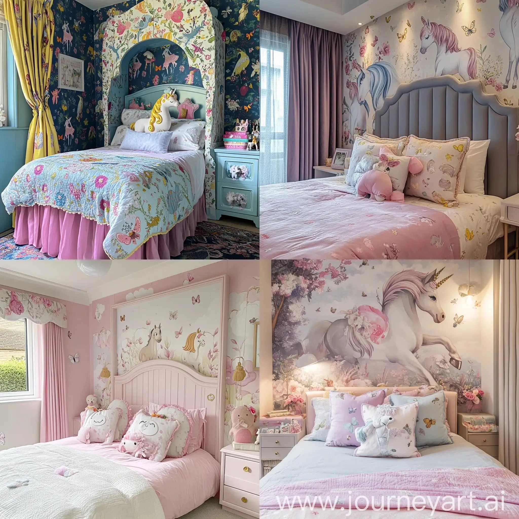 Daughters-Room-Design-with-Unicorn-and-Butterfly-Fabric-Paneling