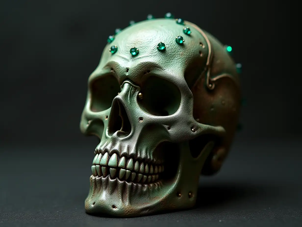 Cyber Totenkopf mit Augen, Stein with Emerald Ornaments Steampunk 100 mm Capture