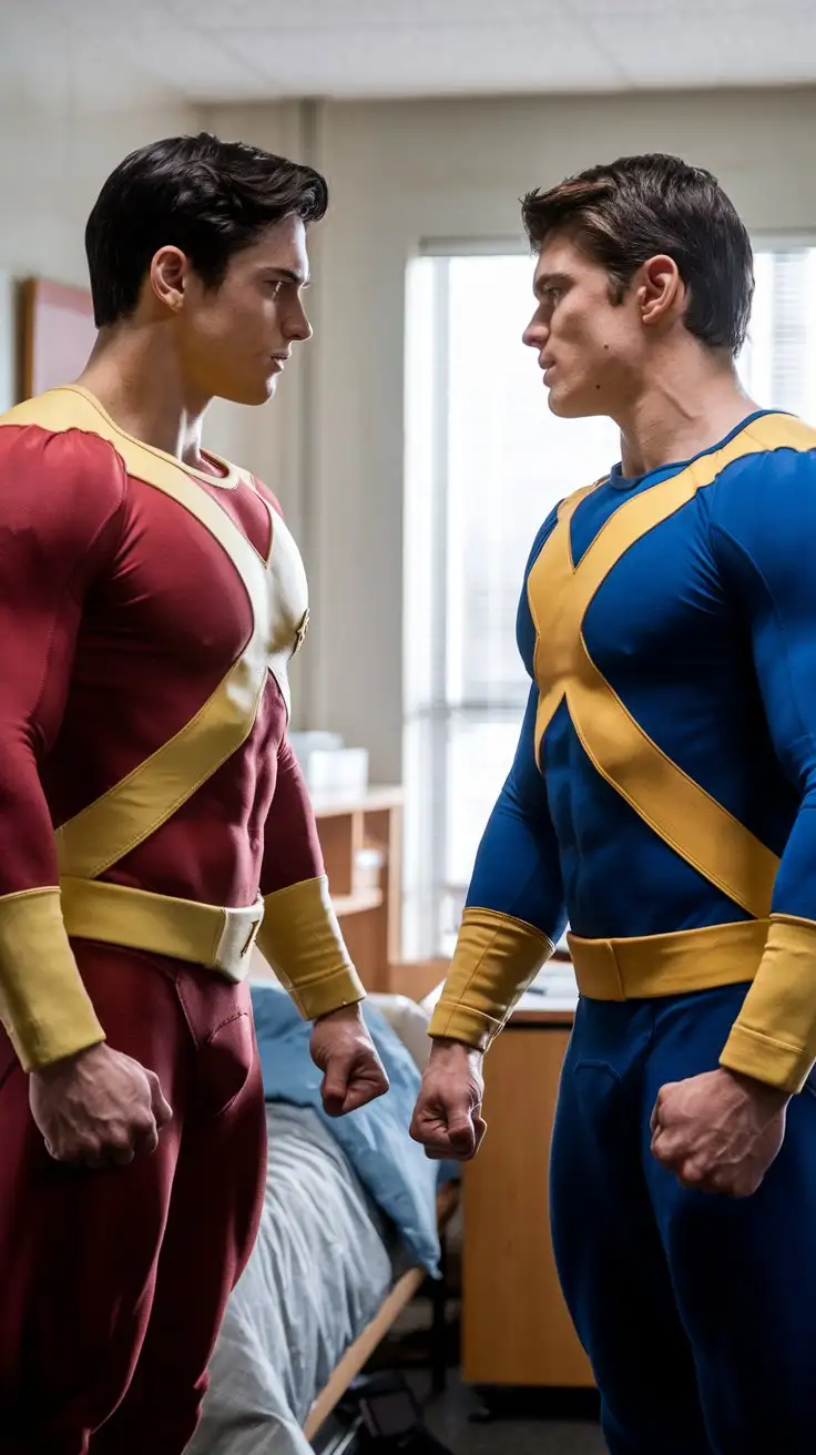 Two-Superpowered-Heroes-Preparing-for-Battle-in-Dorm-Room