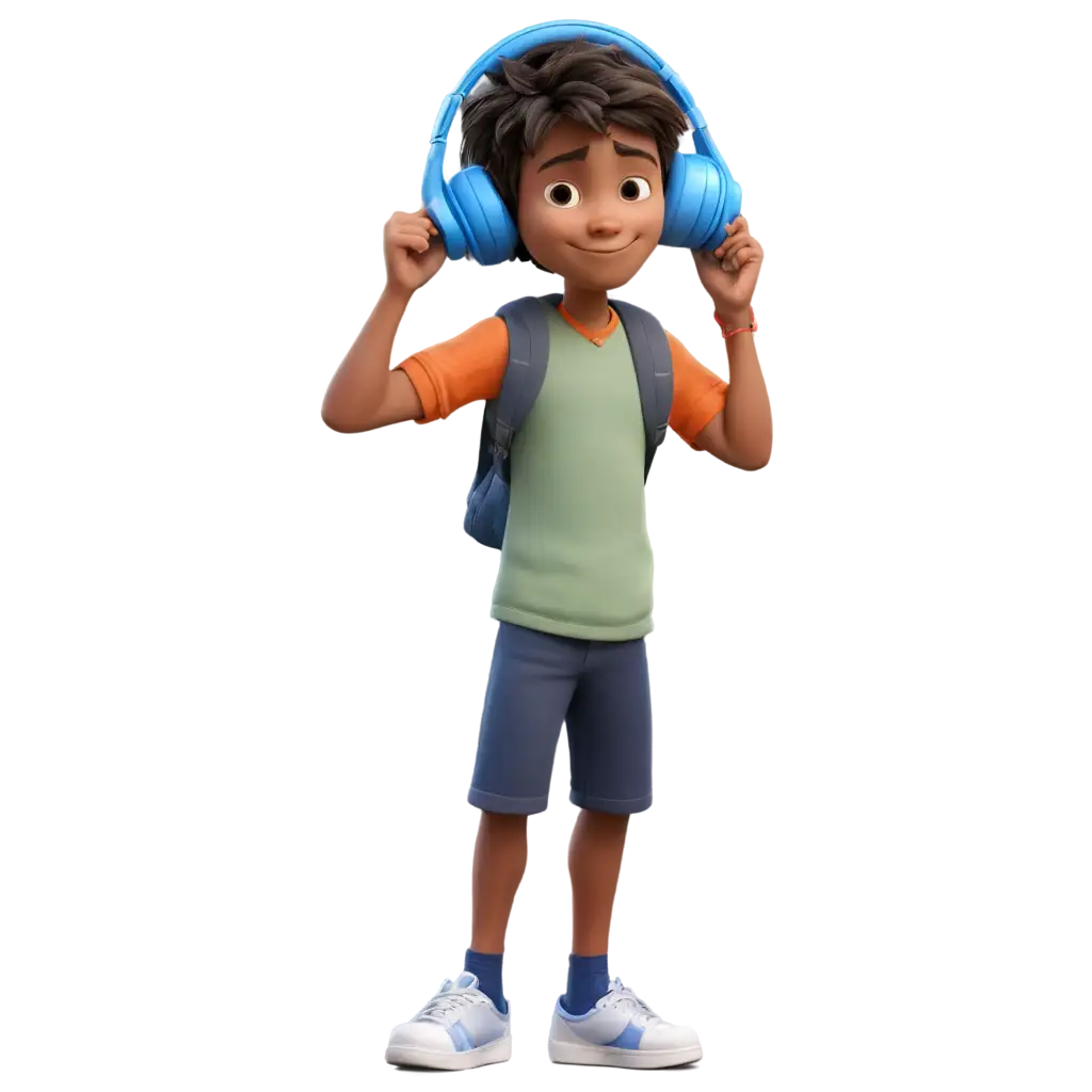 3D-Pixar-Style-Young-Boy-Listening-to-Music-on-Headphone-PNG-Image