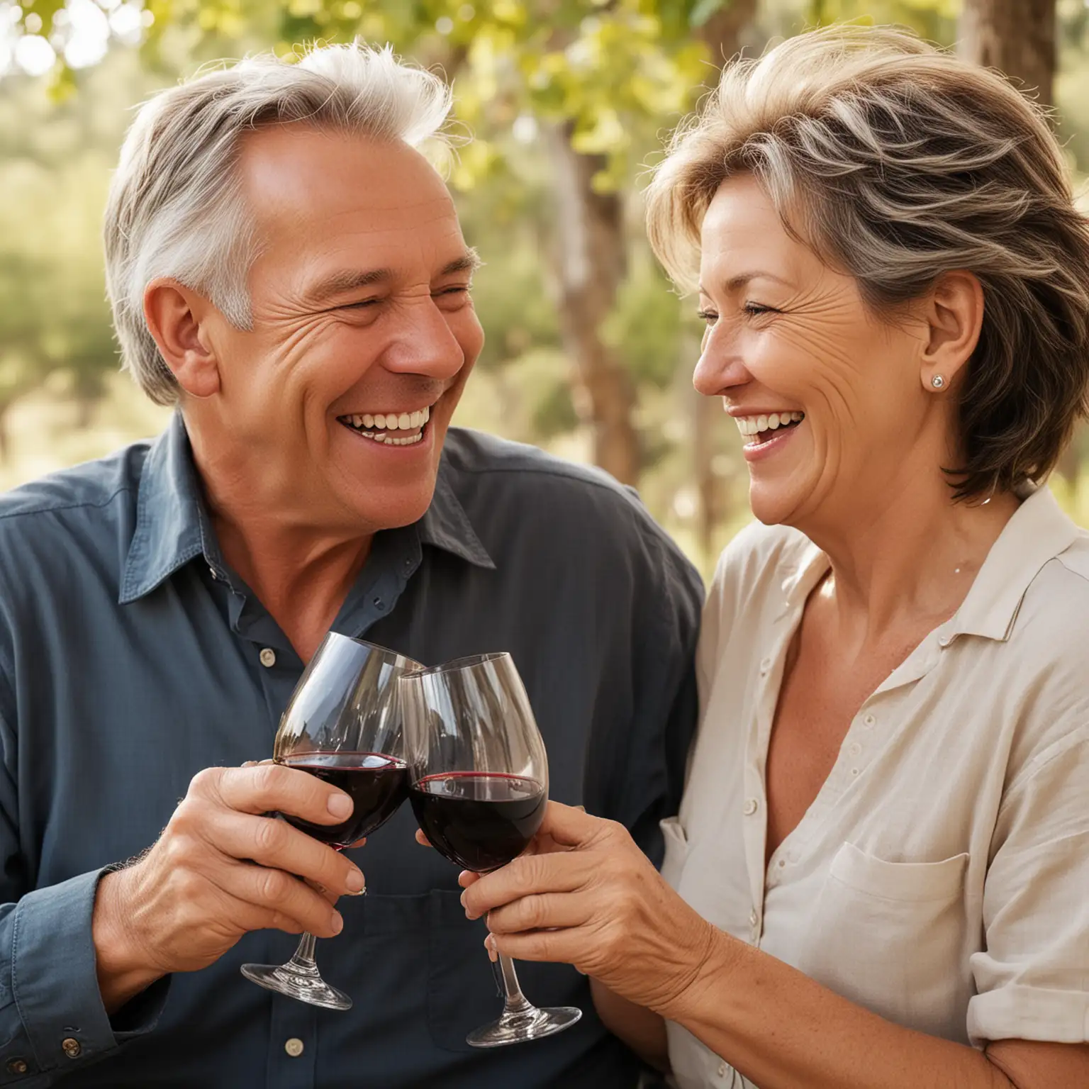 Baby Boomer Couple Enjoying Wine and Laughter