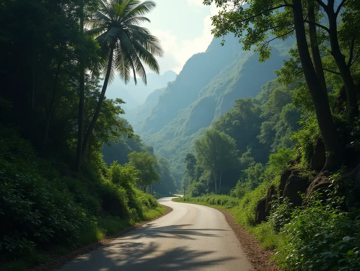 a street at mountain n jungle quiet mood n harmony