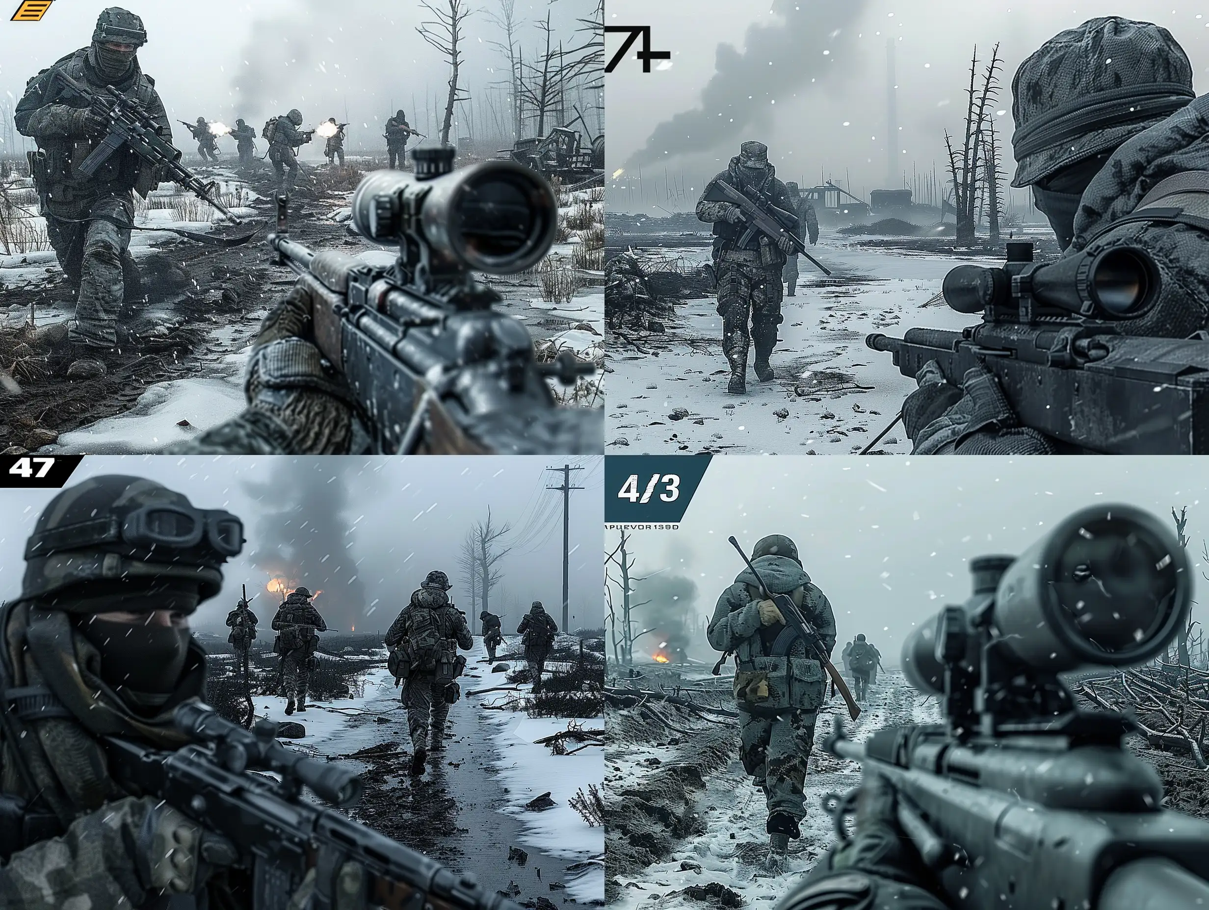 Realistic-Wartime-Scene-Soldiers-in-Winter-Military-Gear-Marching-Through-Cold-Snowy-Landscape