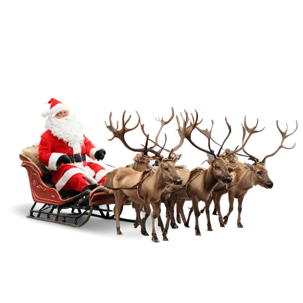 Santa-Claus-Sitting-in-His-Sleigh-with-a-Group-of-Reindeer-HighQuality-PNG-Image-for-Holiday-Designs