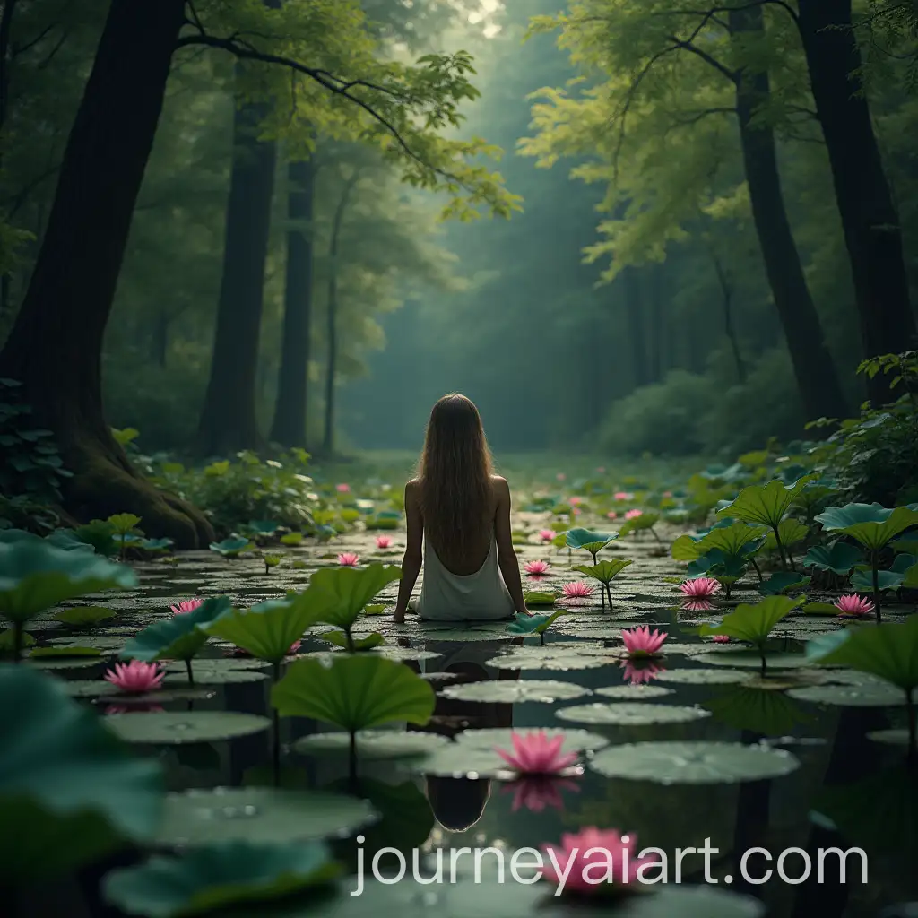Woman-in-Lotus-Pond-Surrounded-by-a-Deep-Forest