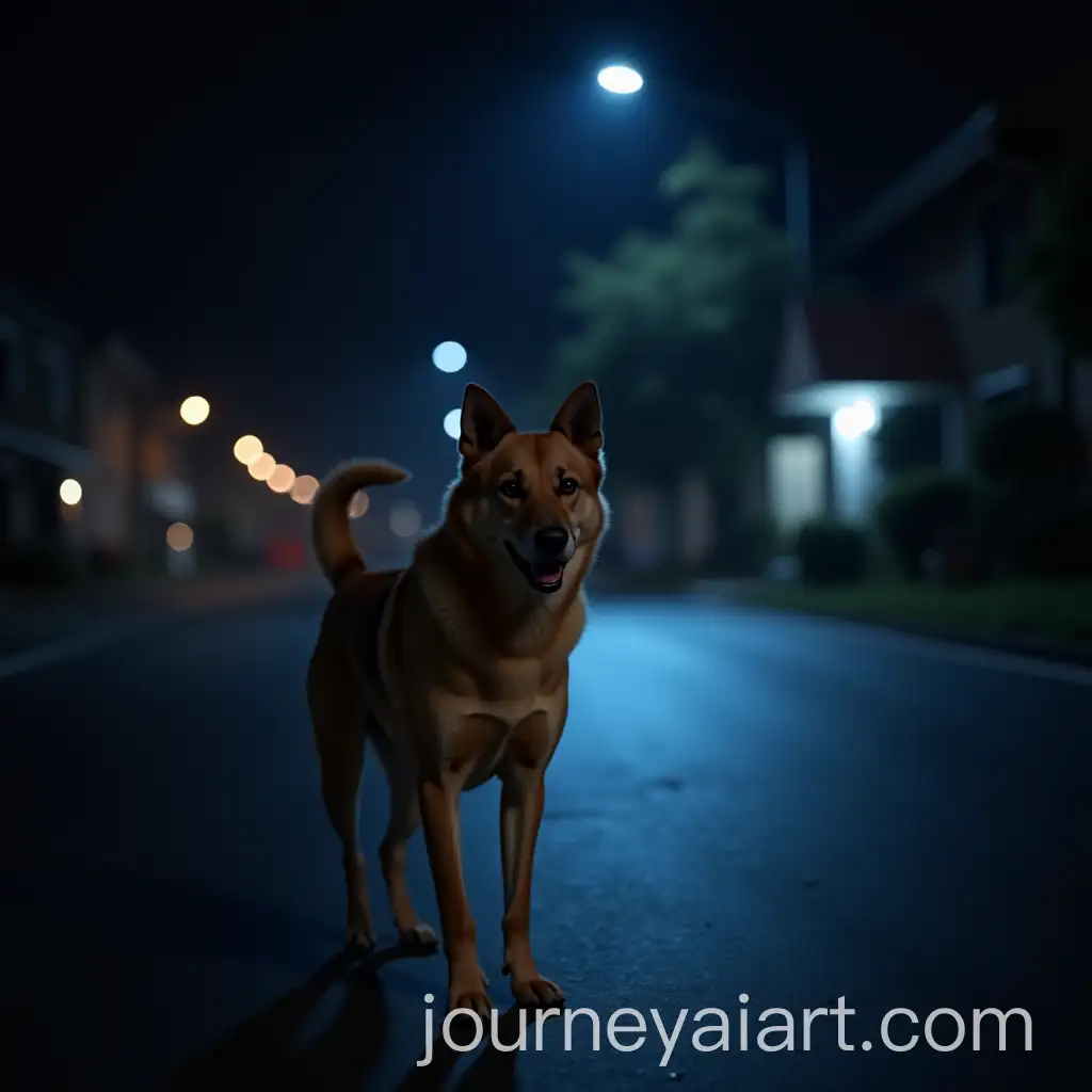 Dog-in-Night-Street-Scene-with-Blue-Light-Ambiance