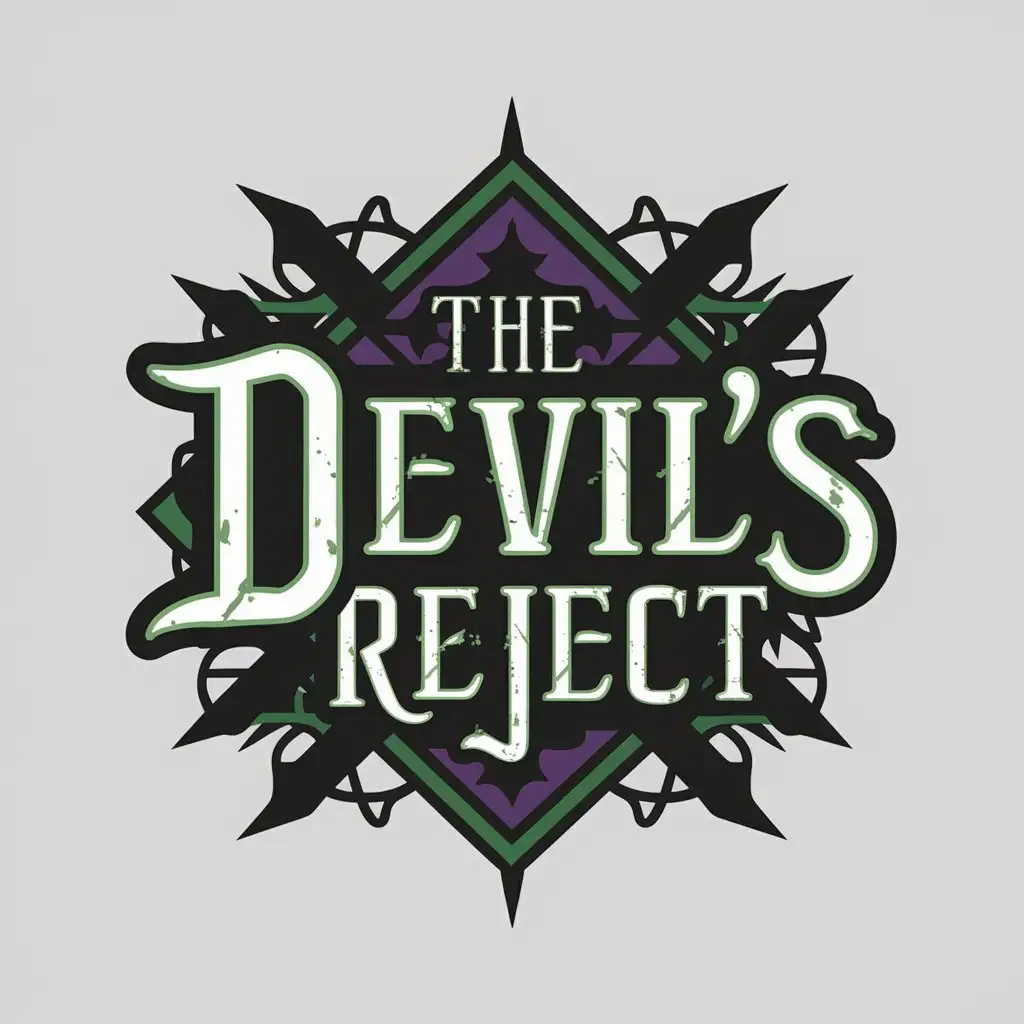 LOGO Design For The Devils Reject Gothic Purple Green with Complex Symbol on Clear Background