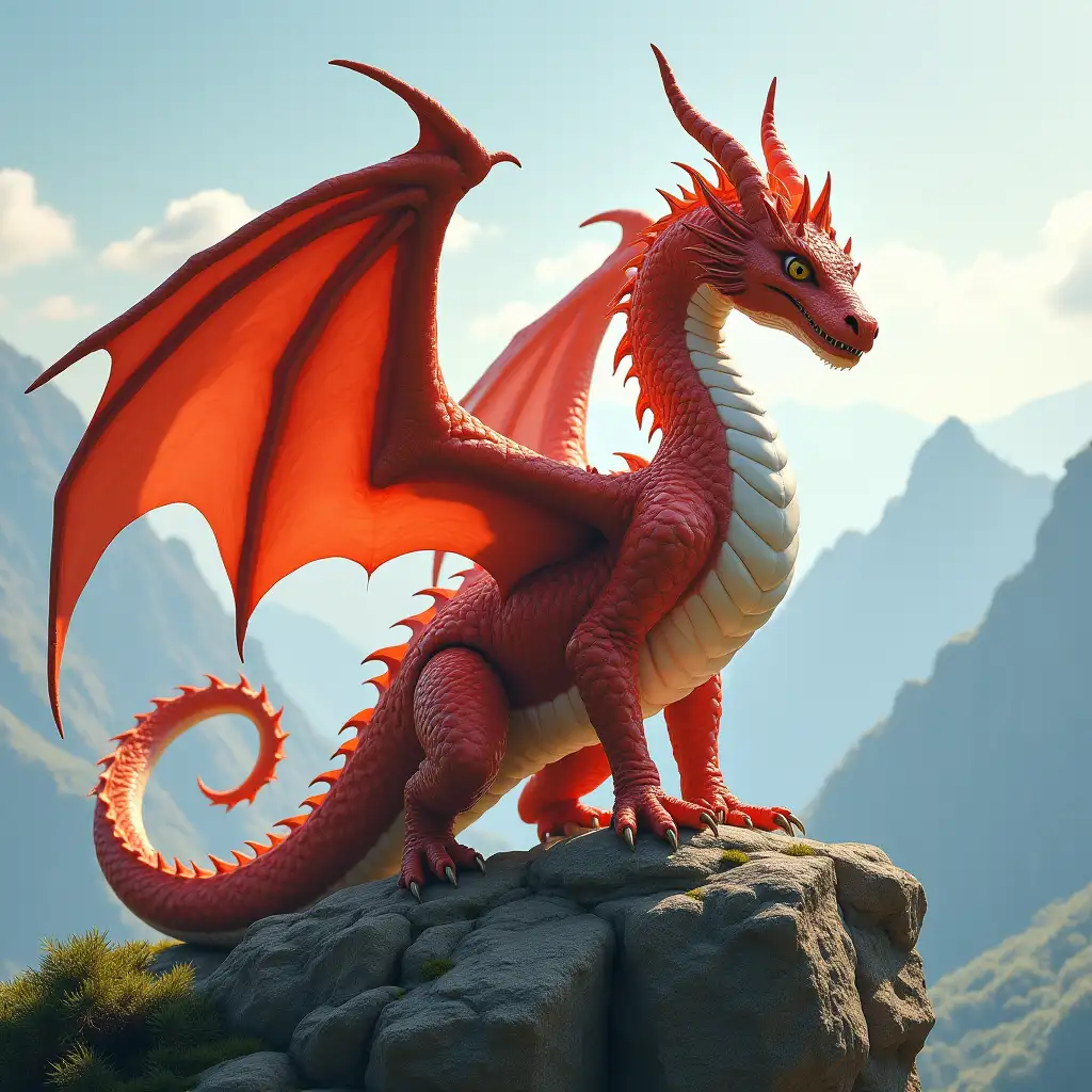 Albino-Adult-Red-Dragon-on-Mountain-Top