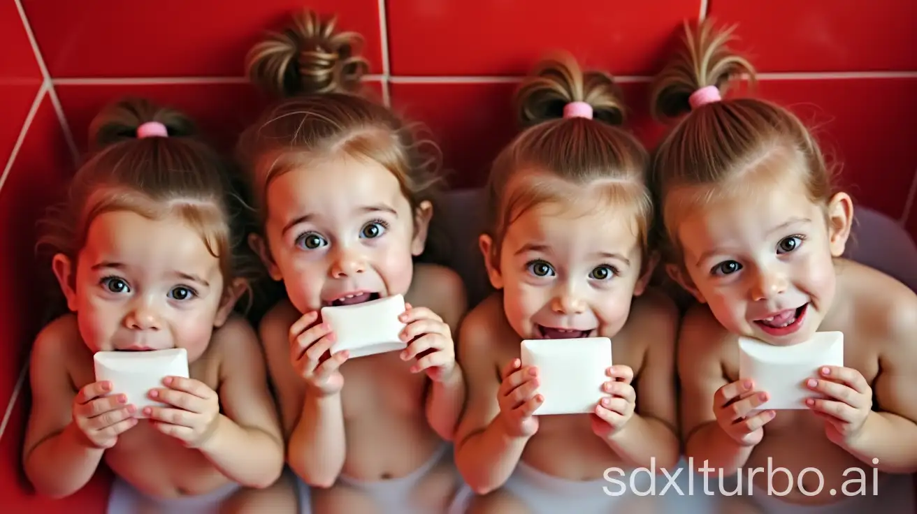 Adorable-Little-Girls-Playing-in-Bathtub-with-Soap-Bar-and-Foam