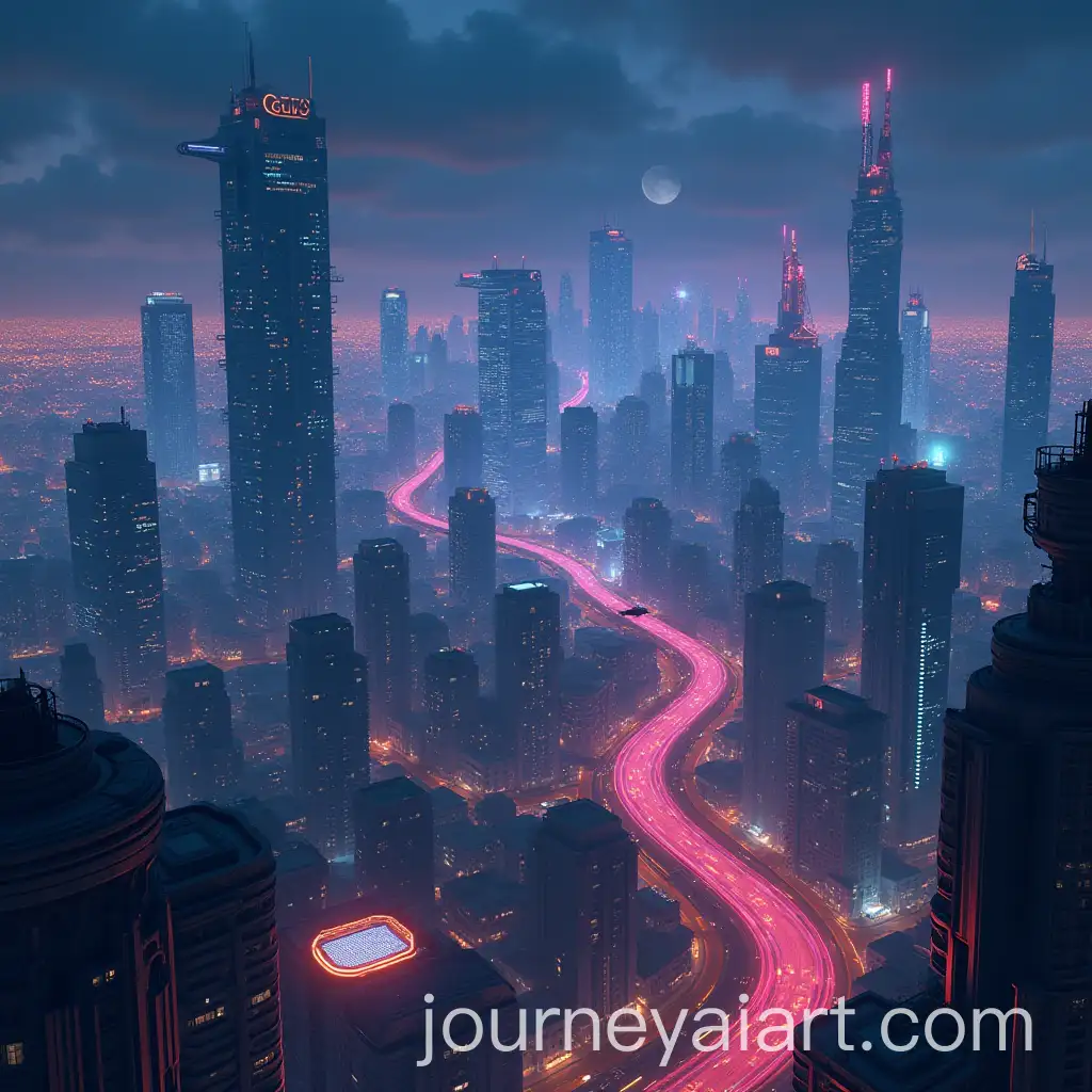 Futuristic-City-Skyline-at-Night-with-Neon-Lights-and-Flying-Cars