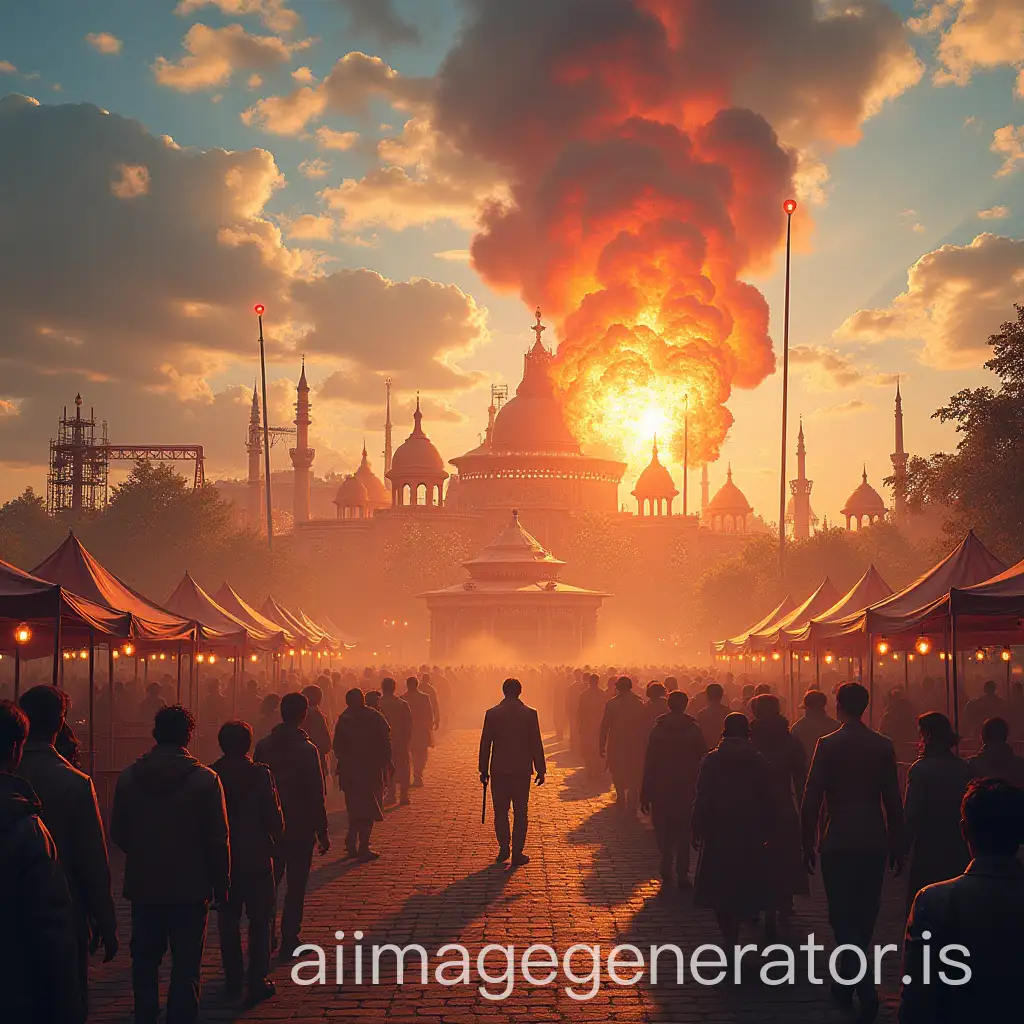 a theme park with explosions everywhere