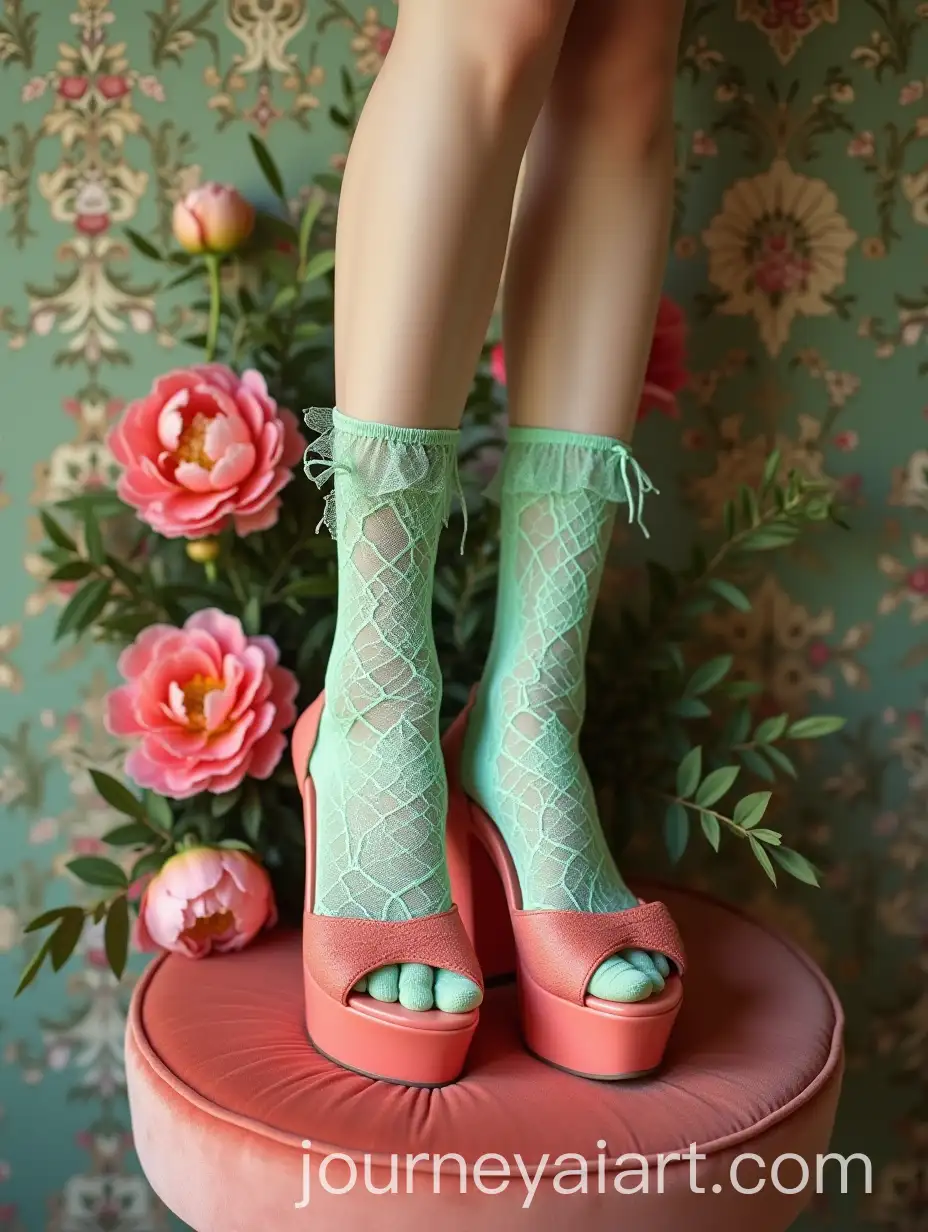 Elegant-Fashion-StillLife-with-Mint-Green-Lace-Socks-and-Coral-Platform-Sandals