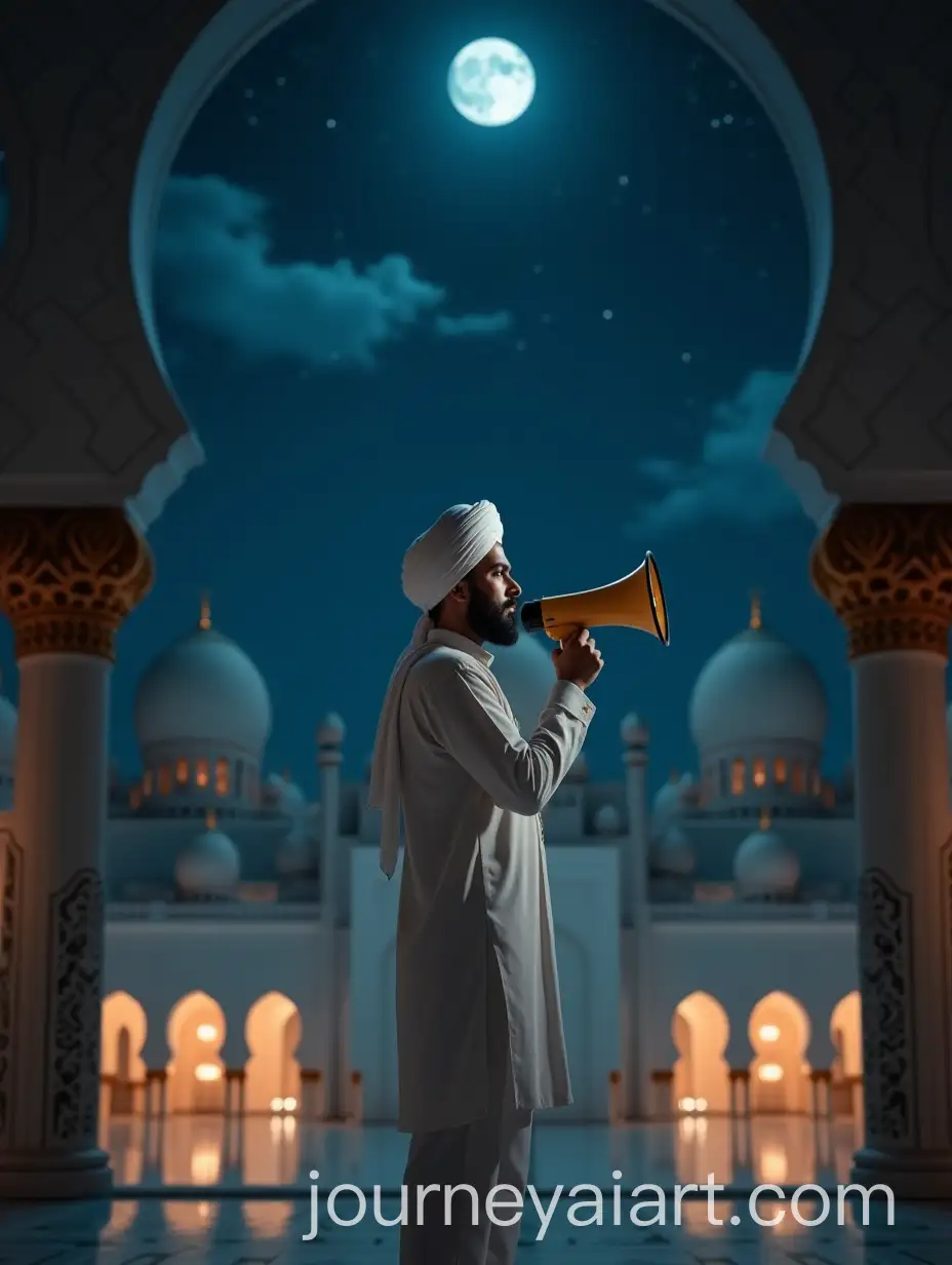 Maulvi-Delivering-a-Message-Inside-Grand-Mosque-at-Night