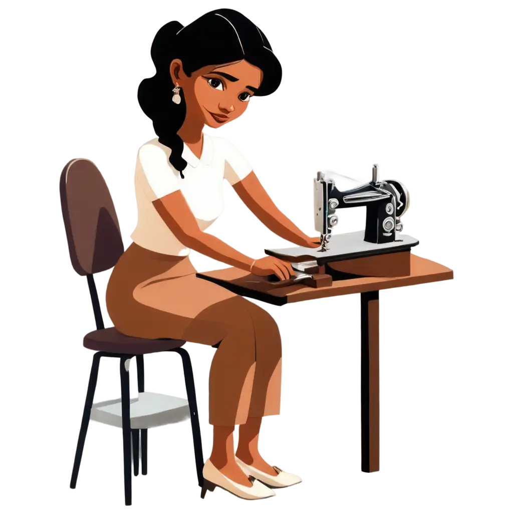 Indian-Women-with-Tailor-Machine-Cartoon-PNG-with-Shadows-HighQuality-Transparent-Image-for-Creative-Use