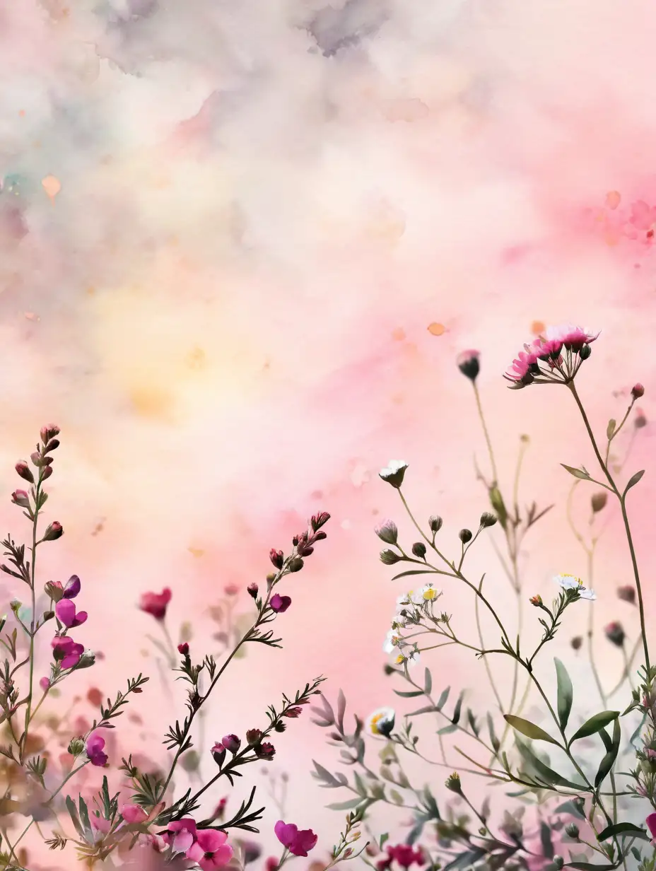 Artistic Watercolor Background with Small Wild Flowers