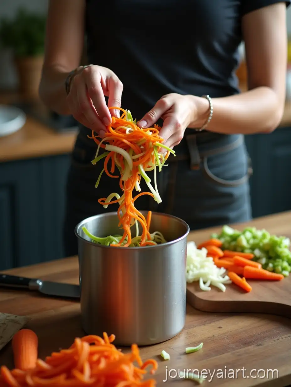 Woman-Composting-VegetablesWoman-Disposing-Vegetable-Scraps-into-Compost-Bin-in-Rustic-Kitchen-Setting