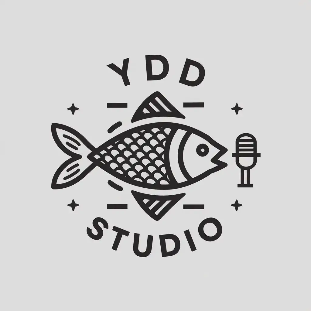 a vector logo design,with the text "YDD Studio", main symbol:fish, microphone,complex,be used in Internet industry,clear background