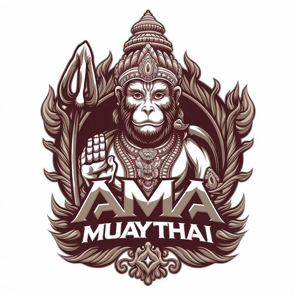 LOGO-Design-For-AMA-MUAY-THAI-Powerful-Vector-Art-Featuring-Hanuman-on-a-Clear-Background