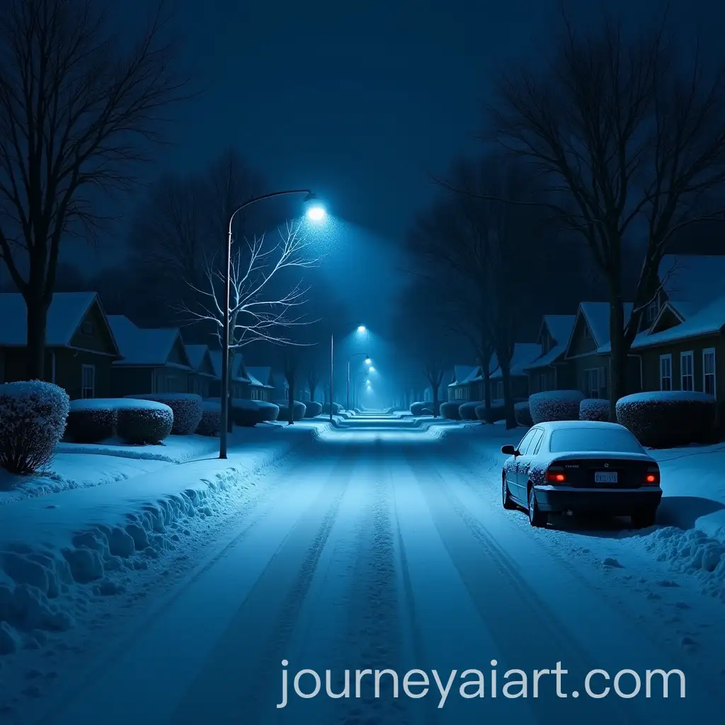 AI-Image-Prompt-ExpansionSnowCovered-Suburban-Street-at-Night-with-Peaceful-Winter-Atmosphere