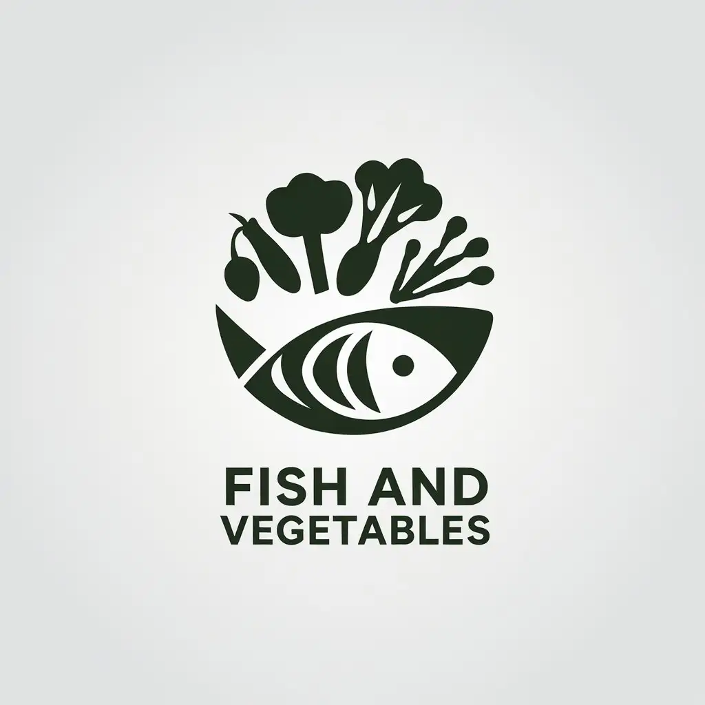 LOGO Design for Fish and Vegetables Minimalistic Vector with Fish and Vegetables Theme for Home Industry