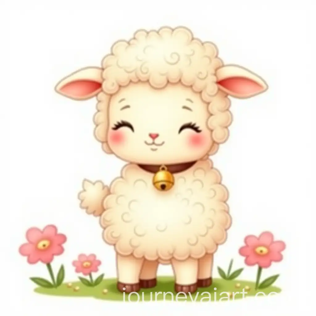 Cute-Cartoon-Lamb-with-Fluffy-Wool-and-Rosy-Cheeks-in-a-Rustic-Setting