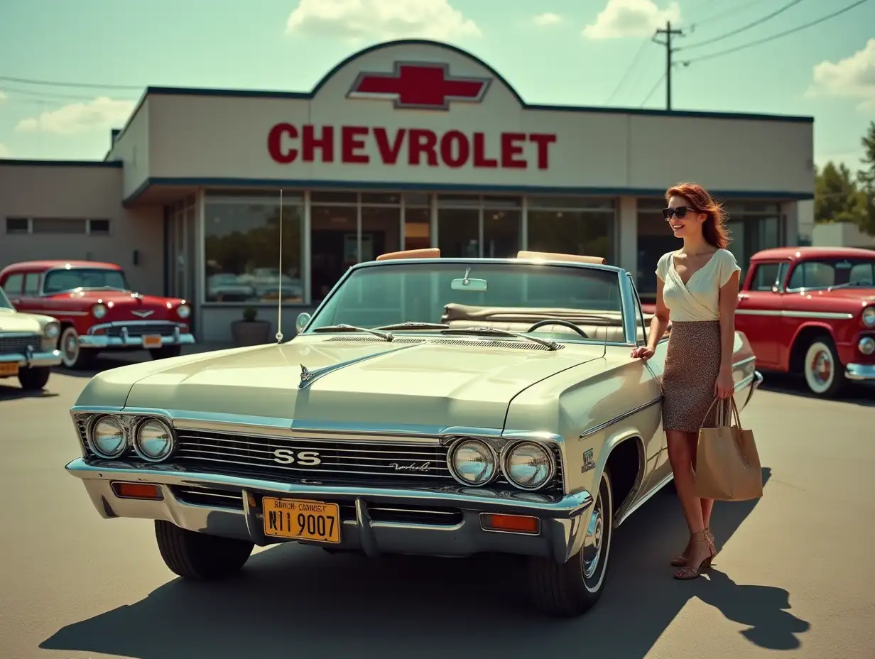 Vintage-1966-Chevrolet-Impala-Convertible-at-1960s-Canadian-Dealership